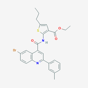 molecular formula C27H25BrN2O3S B452368 Ethyl 2-({[6-bromo-2-(3-methylphenyl)-4-quinolinyl]carbonyl}amino)-5-propyl-3-thiophenecarboxylate 