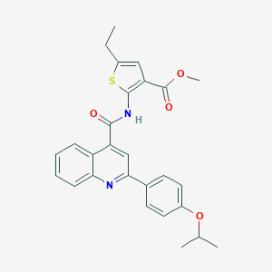molecular formula C27H26N2O4S B452372 Methyl 5-ethyl-2-({[2-(4-isopropoxyphenyl)-4-quinolinyl]carbonyl}amino)-3-thiophenecarboxylate 