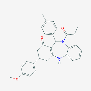 1-[1-hydroxy-3-(4-methoxyphenyl)-11-(4-methylphenyl)-2,3,4,11-tetrahydro-10H-dibenzo[b,e][1,4]diazepin-10-yl]propan-1-one