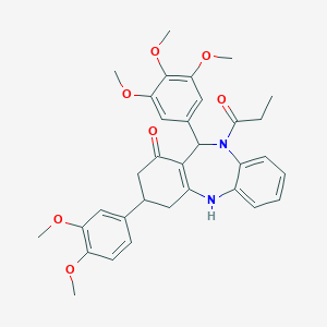 9-(3,4-dimethoxyphenyl)-5-propanoyl-6-(3,4,5-trimethoxyphenyl)-8,9,10,11-tetrahydro-6H-benzo[b][1,4]benzodiazepin-7-one