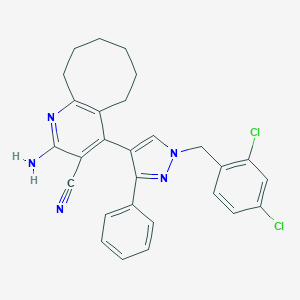 molecular formula C28H25Cl2N5 B452380 2-amino-4-[1-(2,4-dichlorobenzyl)-3-phenyl-1H-pyrazol-4-yl]-5,6,7,8,9,10-hexahydrocycloocta[b]pyridine-3-carbonitrile 