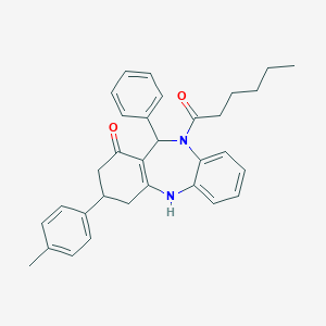 10-hexanoyl-3-(4-methylphenyl)-11-phenyl-2,3,4,5,10,11-hexahydro-1H-dibenzo[b,e][1,4]diazepin-1-one