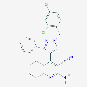 molecular formula C26H21Cl2N5 B452383 2-amino-4-[1-(2,4-dichlorobenzyl)-3-phenyl-1H-pyrazol-4-yl]-5,6,7,8-tetrahydro-3-quinolinecarbonitrile 