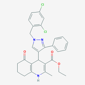 ethyl 4-[1-(2,4-dichlorobenzyl)-3-phenyl-1H-pyrazol-4-yl]-2-methyl-5-oxo-1,4,5,6,7,8-hexahydroquinoline-3-carboxylate