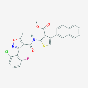 molecular formula C27H18ClFN2O4S B452392 Methyl 2-({[3-(2-chloro-6-fluorophenyl)-5-methyl-4-isoxazolyl]carbonyl}amino)-4-(2-naphthyl)-3-thiophenecarboxylate 