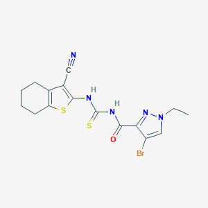molecular formula C16H16BrN5OS2 B452400 4-bromo-N-[(3-cyano-4,5,6,7-tetrahydro-1-benzothiophen-2-yl)carbamothioyl]-1-ethyl-1H-pyrazole-3-carboxamide 