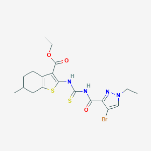 molecular formula C19H23BrN4O3S2 B452407 ethyl 2-({[(4-bromo-1-ethyl-1H-pyrazol-3-yl)carbonyl]carbamothioyl}amino)-6-methyl-4,5,6,7-tetrahydro-1-benzothiophene-3-carboxylate 