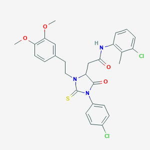 molecular formula C28H27Cl2N3O4S B452416 N-(3-chloro-2-methylphenyl)-2-{1-(4-chlorophenyl)-3-[2-(3,4-dimethoxyphenyl)ethyl]-5-oxo-2-thioxo-4-imidazolidinyl}acetamide 