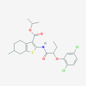 molecular formula C23H27Cl2NO4S B452419 Isopropyl 2-{[2-(2,5-dichlorophenoxy)butanoyl]amino}-6-methyl-4,5,6,7-tetrahydro-1-benzothiophene-3-carboxylate 