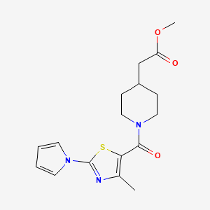 molecular formula C17H21N3O3S B4524247 methyl (1-{[4-methyl-2-(1H-pyrrol-1-yl)-1,3-thiazol-5-yl]carbonyl}piperidin-4-yl)acetate 