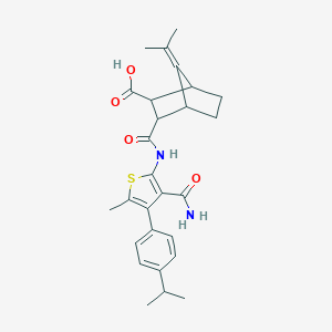 molecular formula C27H32N2O4S B452445 3-({[3-(Aminocarbonyl)-4-(4-isopropylphenyl)-5-methyl-2-thienyl]amino}carbonyl)-7-(1-methylethylidene)bicyclo[2.2.1]heptane-2-carboxylic acid 