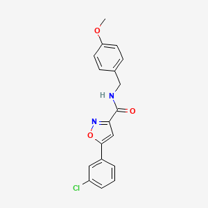 molecular formula C18H15ClN2O3 B4524463 5-(3-chlorophenyl)-N-[(4-methoxyphenyl)methyl]-1,2-oxazole-3-carboxamide 