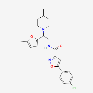 molecular formula C23H26ClN3O3 B4524565 5-(4-chlorophenyl)-N-[2-(5-methylfuran-2-yl)-2-(4-methylpiperidin-1-yl)ethyl]-1,2-oxazole-3-carboxamide 