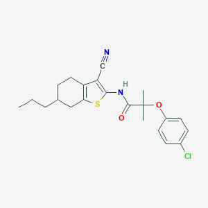 molecular formula C22H25ClN2O2S B452457 2-(4-chlorophenoxy)-N-(3-cyano-6-propyl-4,5,6,7-tetrahydro-1-benzothiophen-2-yl)-2-methylpropanamide 