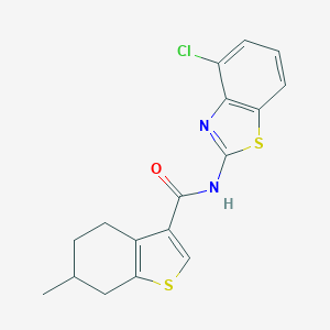 molecular formula C17H15ClN2OS2 B452471 N-(4-chloro-1,3-benzothiazol-2-yl)-6-methyl-4,5,6,7-tetrahydro-1-benzothiophene-3-carboxamide 