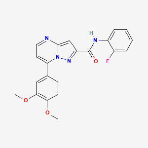 molecular formula C21H17FN4O3 B4524712 7-(3,4-dimethoxyphenyl)-N-(2-fluorophenyl)pyrazolo[1,5-a]pyrimidine-2-carboxamide 