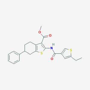 molecular formula C23H23NO3S2 B452474 Methyl 2-{[(5-ethyl-3-thienyl)carbonyl]amino}-6-phenyl-4,5,6,7-tetrahydro-1-benzothiophene-3-carboxylate 