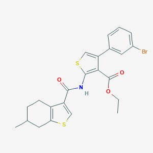 molecular formula C23H22BrNO3S2 B452477 Ethyl 4-(3-bromophenyl)-2-{[(6-methyl-4,5,6,7-tetrahydro-1-benzothien-3-yl)carbonyl]amino}-3-thiophenecarboxylate 