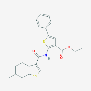 molecular formula C23H23NO3S2 B452484 Ethyl 2-{[(6-methyl-4,5,6,7-tetrahydro-1-benzothien-3-yl)carbonyl]amino}-5-phenyl-3-thiophenecarboxylate 