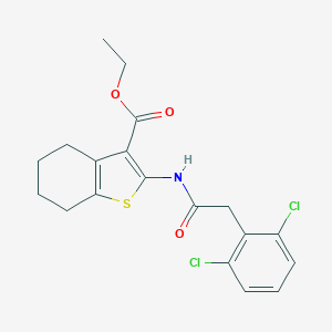 molecular formula C19H19Cl2NO3S B452487 Ethyl 2-{[(2,6-dichlorophenyl)acetyl]amino}-4,5,6,7-tetrahydro-1-benzothiophene-3-carboxylate 