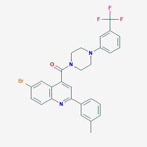 molecular formula C28H23BrF3N3O B452493 [6-Bromo-2-(3-methylphenyl)quinolin-4-yl]{4-[3-(trifluoromethyl)phenyl]piperazin-1-yl}methanone 