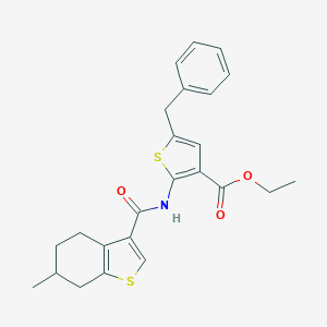 molecular formula C24H25NO3S2 B452495 Ethyl 5-benzyl-2-{[(6-methyl-4,5,6,7-tetrahydro-1-benzothien-3-yl)carbonyl]amino}-3-thiophenecarboxylate 