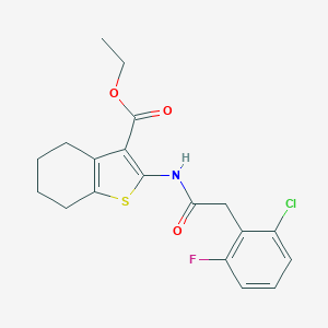 molecular formula C19H19ClFNO3S B452496 Ethyl 2-{[(2-chloro-6-fluorophenyl)acetyl]amino}-4,5,6,7-tetrahydro-1-benzothiophene-3-carboxylate 