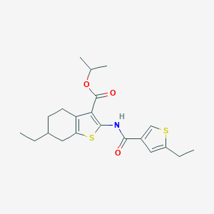 molecular formula C21H27NO3S2 B452501 Isopropyl 6-ethyl-2-{[(5-ethyl-3-thienyl)carbonyl]amino}-4,5,6,7-tetrahydro-1-benzothiophene-3-carboxylate 