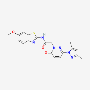 molecular formula C19H18N6O3S B4525018 2-[3-(3,5-dimethyl-1H-pyrazol-1-yl)-6-oxopyridazin-1(6H)-yl]-N-[(2E)-6-methoxy-1,3-benzothiazol-2(3H)-ylidene]acetamide 