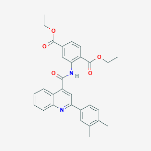 molecular formula C30H28N2O5 B452502 Diethyl 2-({[2-(3,4-dimethylphenyl)-4-quinolinyl]carbonyl}amino)terephthalate 