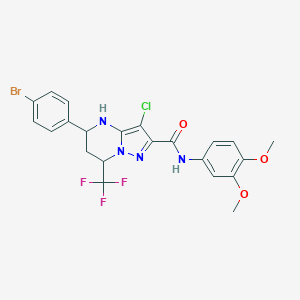 molecular formula C22H19BrClF3N4O3 B452532 5-(4-bromophenyl)-3-chloro-N-(3,4-dimethoxyphenyl)-7-(trifluoromethyl)-4,5,6,7-tetrahydropyrazolo[1,5-a]pyrimidine-2-carboxamide 