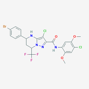 molecular formula C22H18BrCl2F3N4O3 B452543 5-(4-bromophenyl)-3-chloro-N-(4-chloro-2,5-dimethoxyphenyl)-7-(trifluoromethyl)-4,5,6,7-tetrahydropyrazolo[1,5-a]pyrimidine-2-carboxamide 