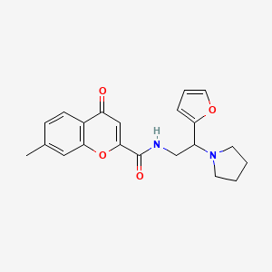 molecular formula C21H22N2O4 B4525508 N-[2-(furan-2-yl)-2-(pyrrolidin-1-yl)ethyl]-7-methyl-4-oxo-4H-chromene-2-carboxamide 