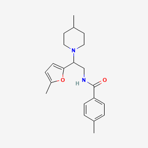 4-methyl-N-[2-(5-methylfuran-2-yl)-2-(4-methylpiperidin-1-yl)ethyl]benzamide