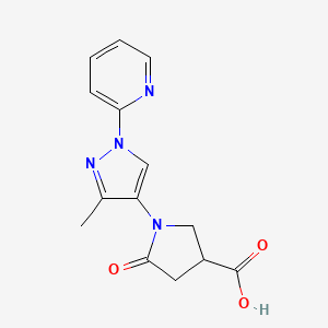 molecular formula C14H14N4O3 B4525696 1-[3-methyl-1-(2-pyridinyl)-1H-pyrazol-4-yl]-5-oxo-3-pyrrolidinecarboxylic acid 