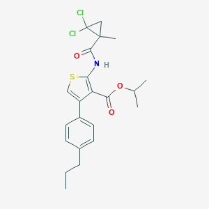 molecular formula C22H25Cl2NO3S B452571 Isopropyl 2-{[(2,2-dichloro-1-methylcyclopropyl)carbonyl]amino}-4-(4-propylphenyl)-3-thiophenecarboxylate 