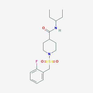 molecular formula C18H27FN2O3S B4525861 N-(1-ethylpropyl)-1-[(2-fluorobenzyl)sulfonyl]-4-piperidinecarboxamide 