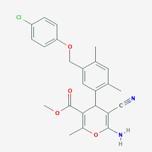 molecular formula C24H23ClN2O4 B452587 methyl 6-amino-4-{5-[(4-chlorophenoxy)methyl]-2,4-dimethylphenyl}-5-cyano-2-methyl-4H-pyran-3-carboxylate 