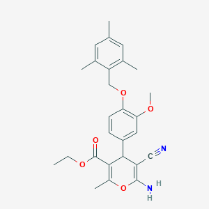 molecular formula C27H30N2O5 B452595 ethyl 6-amino-5-cyano-4-[4-(mesitylmethoxy)-3-methoxyphenyl]-2-methyl-4H-pyran-3-carboxylate 