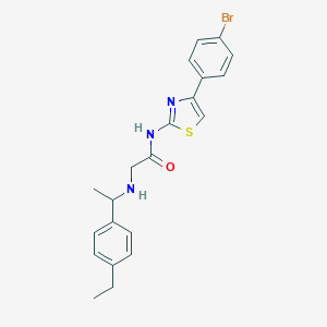 molecular formula C21H22BrN3OS B452614 N~1~-[4-(4-bromophenyl)-1,3-thiazol-2-yl]-2-{[1-(4-ethylphenyl)ethyl]amino}acetamide 