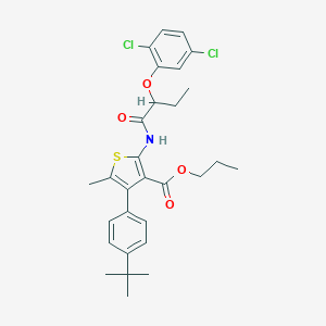 molecular formula C29H33Cl2NO4S B452621 Propyl 4-(4-tert-butylphenyl)-2-{[2-(2,5-dichlorophenoxy)butanoyl]amino}-5-methyl-3-thiophenecarboxylate 