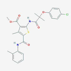 molecular formula C25H25ClN2O5S B452622 Methyl 2-{[2-(4-chlorophenoxy)-2-methylpropanoyl]amino}-4-methyl-5-(2-toluidinocarbonyl)-3-thiophenecarboxylate 
