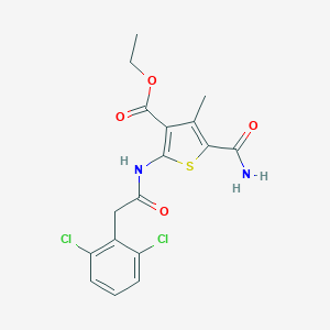 molecular formula C17H16Cl2N2O4S B452635 Ethyl 5-carbamoyl-2-{[(2,6-dichlorophenyl)acetyl]amino}-4-methylthiophene-3-carboxylate 