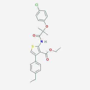 molecular formula C25H26ClNO4S B452650 Ethyl 2-{[2-(4-chlorophenoxy)-2-methylpropanoyl]amino}-4-(4-ethylphenyl)-3-thiophenecarboxylate 