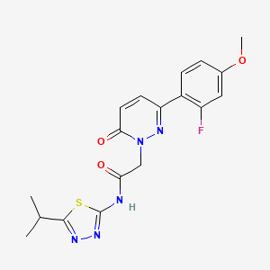 molecular formula C18H18FN5O3S B4526508 2-[3-(2-fluoro-4-methoxyphenyl)-6-oxopyridazin-1(6H)-yl]-N-[(2E)-5-(propan-2-yl)-1,3,4-thiadiazol-2(3H)-ylidene]acetamide 