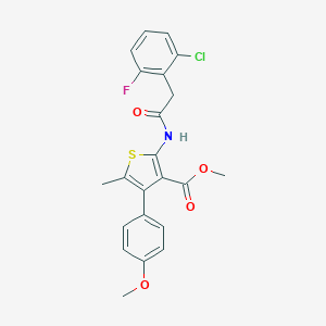molecular formula C22H19ClFNO4S B452652 Methyl 2-{[(2-chloro-6-fluorophenyl)acetyl]amino}-4-(4-methoxyphenyl)-5-methyl-3-thiophenecarboxylate 