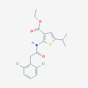 molecular formula C18H19Cl2NO3S B452653 Ethyl 2-{[(2,6-dichlorophenyl)acetyl]amino}-5-isopropyl-3-thiophenecarboxylate 