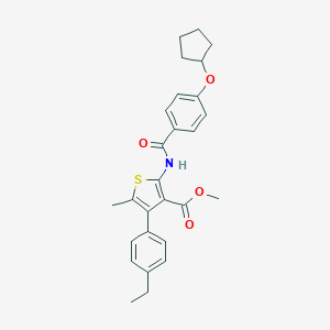 molecular formula C27H29NO4S B452654 Methyl 2-{[4-(cyclopentyloxy)benzoyl]amino}-4-(4-ethylphenyl)-5-methyl-3-thiophenecarboxylate 