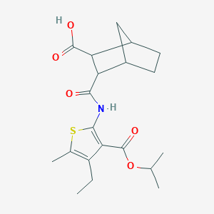 molecular formula C20H27NO5S B452661 3-({[4-Ethyl-3-(isopropoxycarbonyl)-5-methyl-2-thienyl]amino}carbonyl)bicyclo[2.2.1]heptane-2-carboxylic acid 
