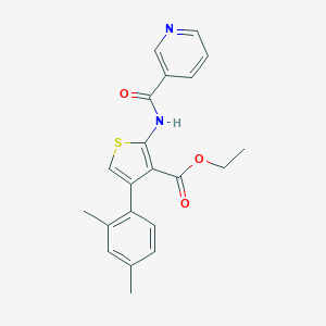 molecular formula C21H20N2O3S B452683 Ethyl 4-(2,4-dimethylphenyl)-2-[(3-pyridinylcarbonyl)amino]-3-thiophenecarboxylate 